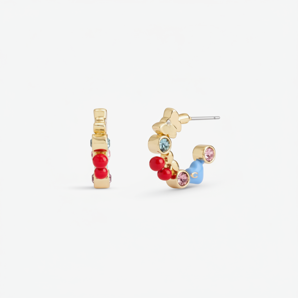 Coach Faux Stone Signature Charm Huggie Earrings - clean product shot