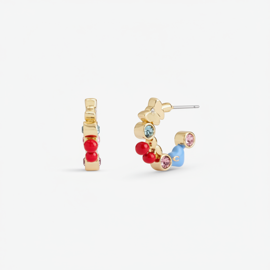 Coach Faux Stone Signature Charm Huggie Earrings - clean product shot