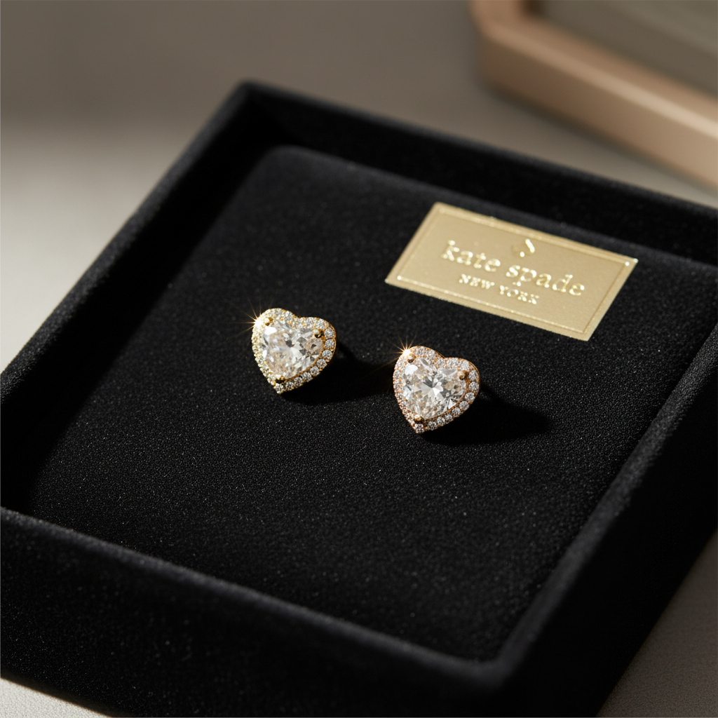 Kate Spade My Love Heart Earrings on black velvet tray
