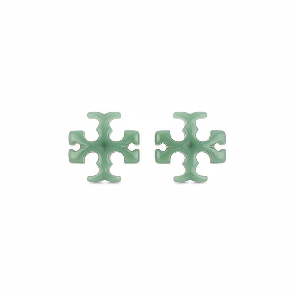 Tory Burch Roxanne Cross Stud Earrings Azure Green - Clean Product Shot