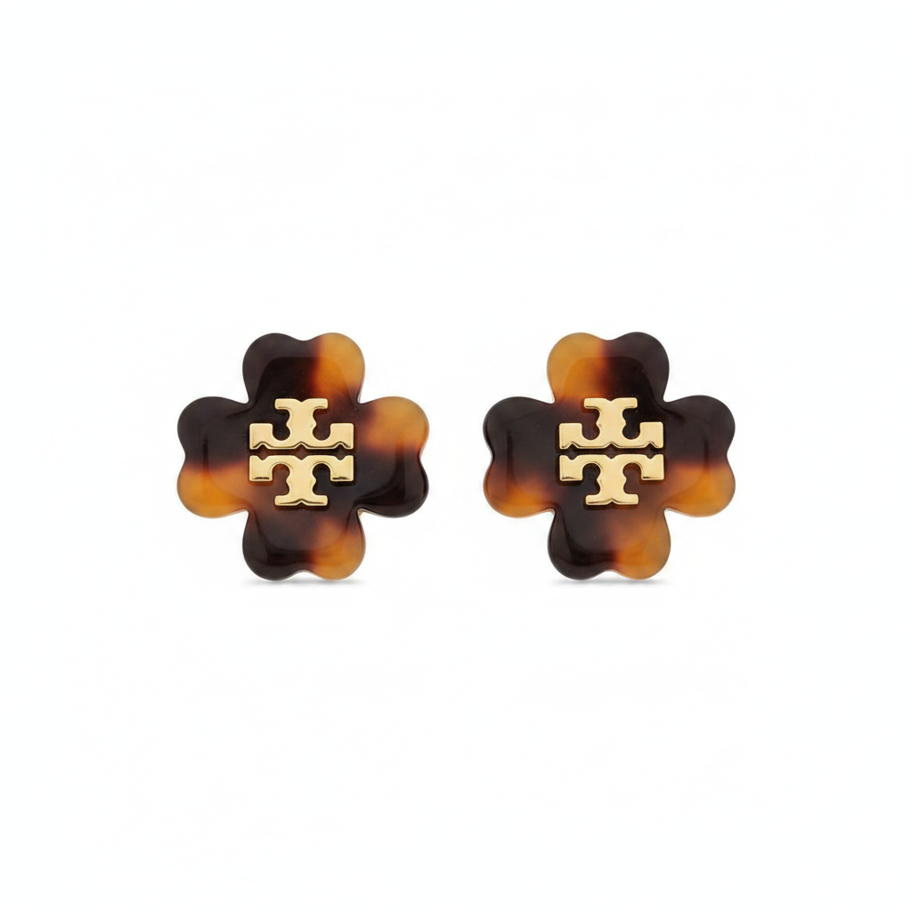 Tory Burch Kira Flower Stud Earrings in Tortoiseshell - clean white background product shot