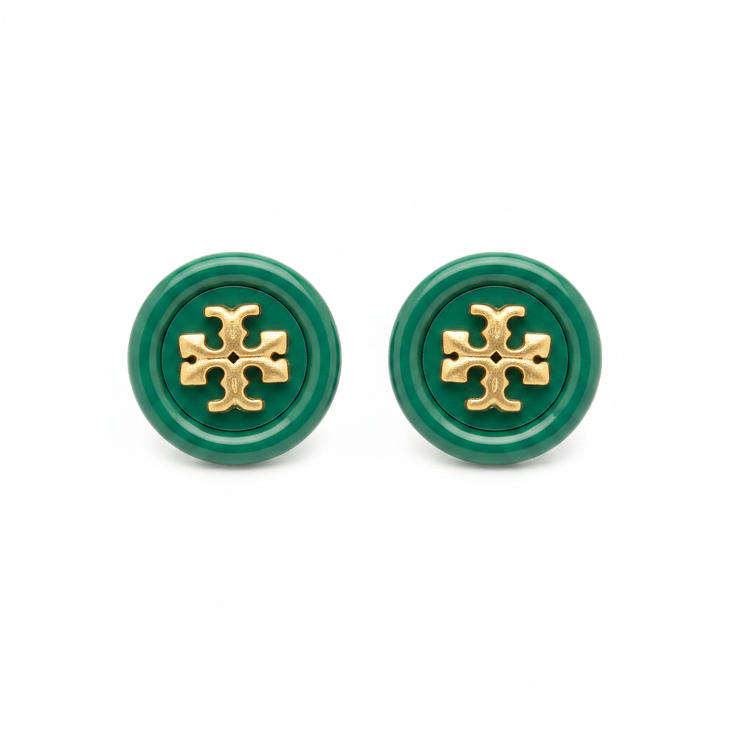 Tory Burch Roxanne Button Stud Earrings Green – clean product shot