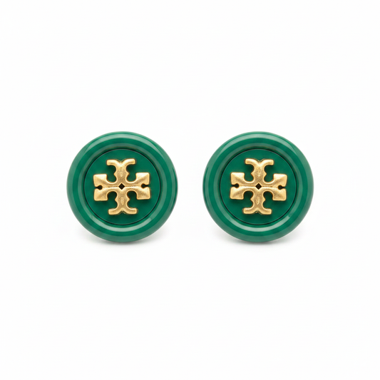Tory Burch Roxanne Button Stud Earrings Green – clean product shot