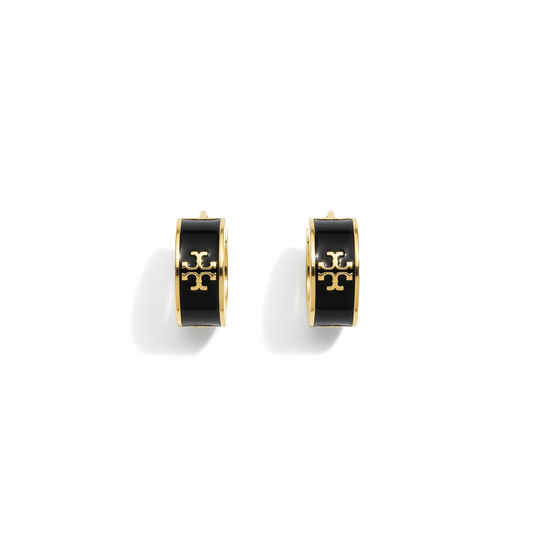Tory Burch Icon Enamel Huggie Earrings in Black