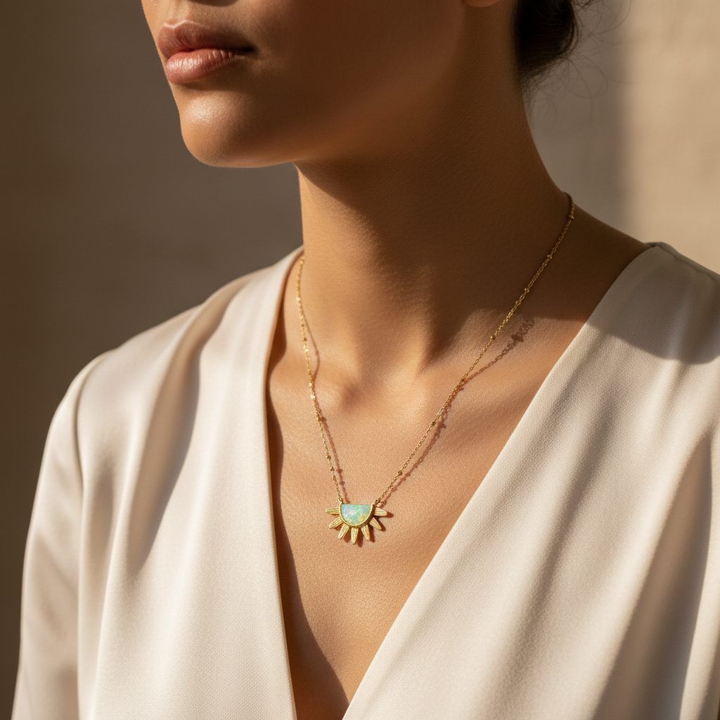 Kendra Scott Samantha Sun Gold Short Pendant Necklace - lifestyle on neckline