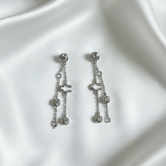 Coach Crystal Chain Earrings silk flat lay