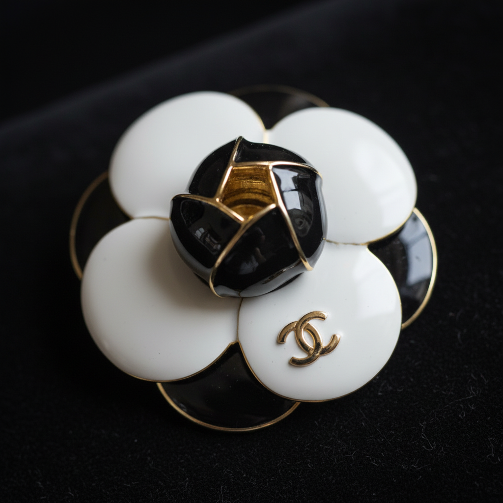 Chanel Camellia Flower Brooch - Macro close-up detail shot