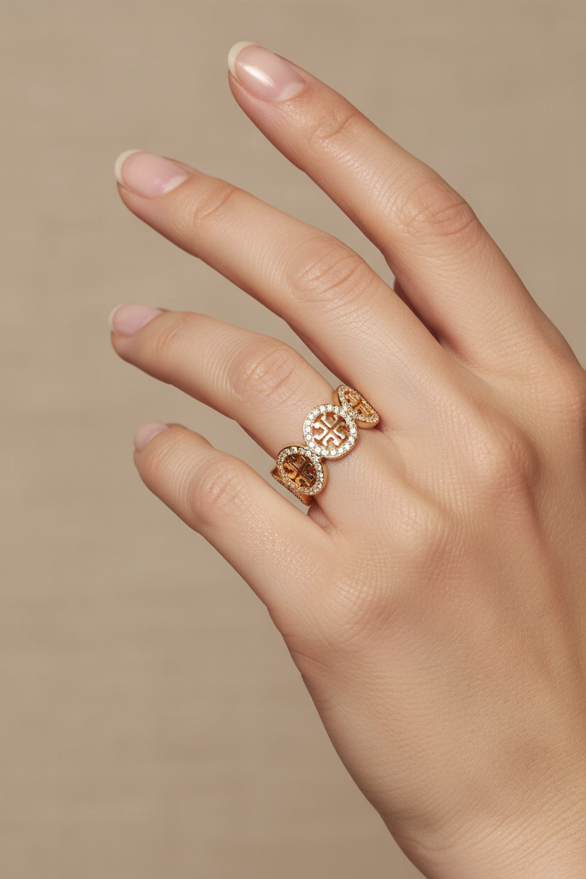 Tory Burch Miller Pavé Ring worn on finger editorial