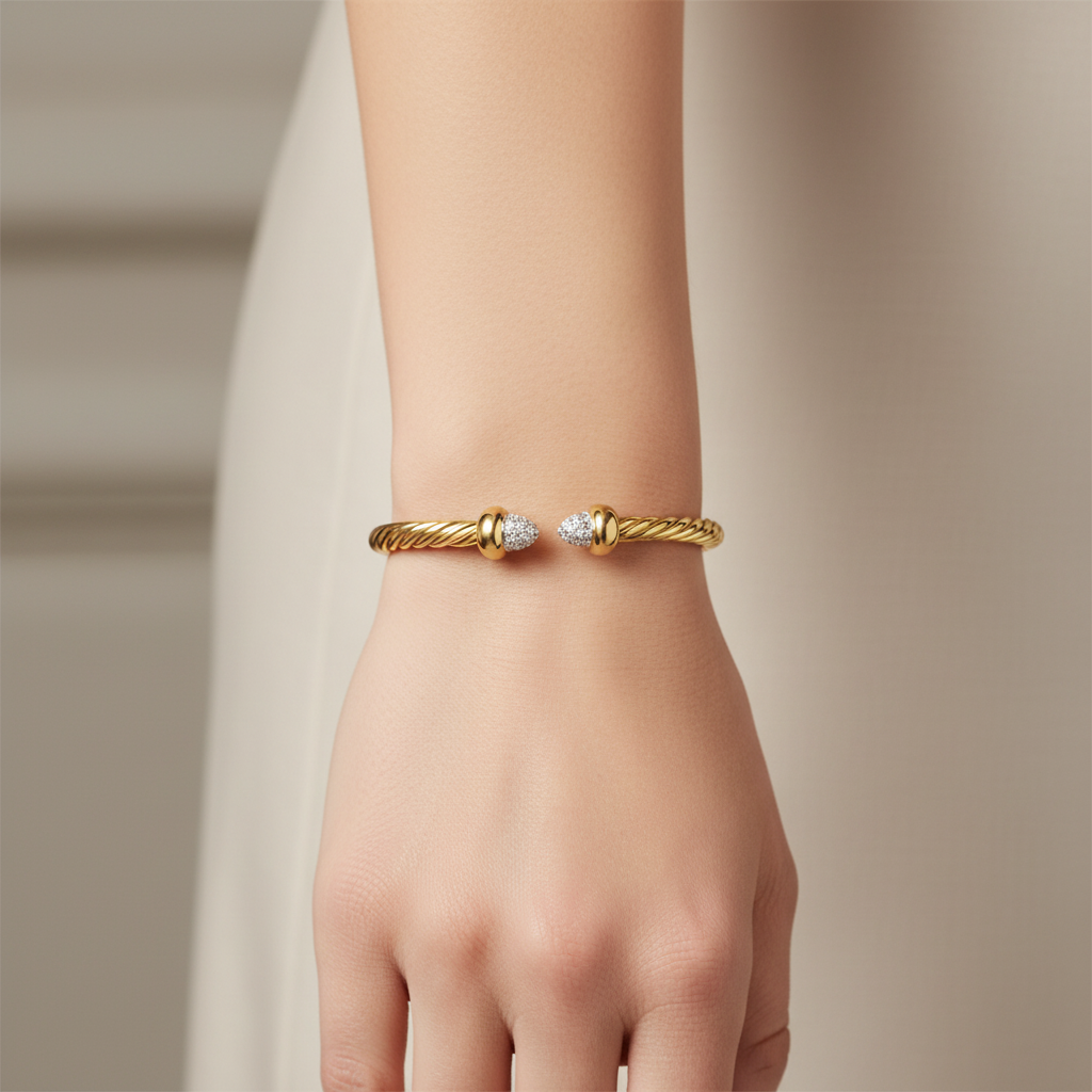 David Yurman Micro Cablespira Flex Open Bracelet – worn on wrist