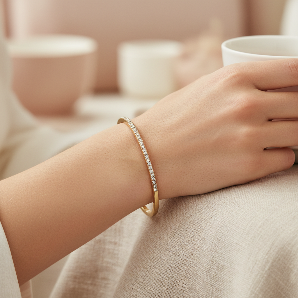 Kate Spade Gold Cuff Bracelet with Cubic Zirconia – close-up detail