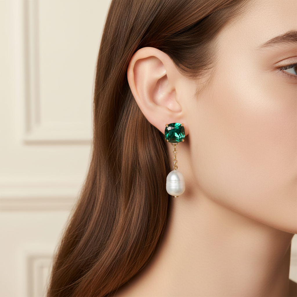 Tory Burch Crystal Pearl Drop Earrings - on-ear editorial