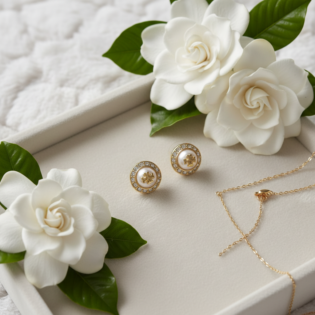 Tory Burch Natalie Stud Earrings - Cream Velvet Tray