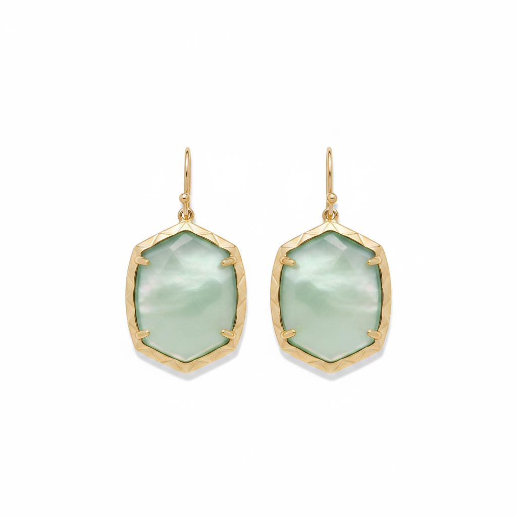 Kendra Scott Daphne Gold Drop Earrings in Light Green Mother of Pearl – clean product shot