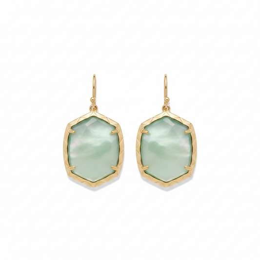 Kendra Scott Daphne Gold Drop Earrings in Light Green Mother of Pearl – clean product shot