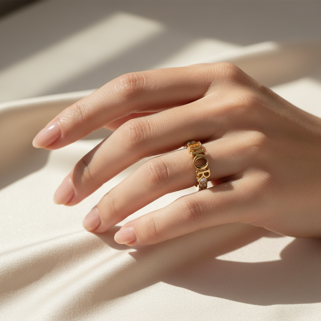 Dior Dio(r)evolution Ring Gold-Finish Metal and Sparkling Crystals - lifestyle on finger