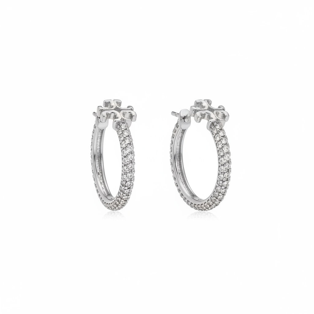Tory Burch Icon Hoop Earrings - white background