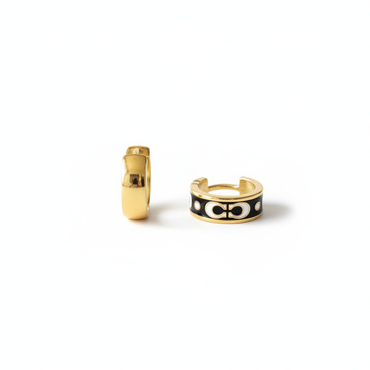 Coach Repeated C Huggie Earrings — Black/White & Gold-Tone