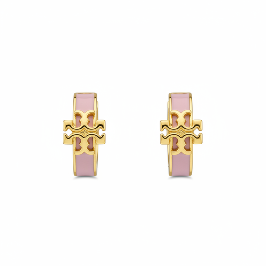 Tory Burch Kira Enamel Huggie Earrings in Gold/Mineral Pink - clean white background product shot