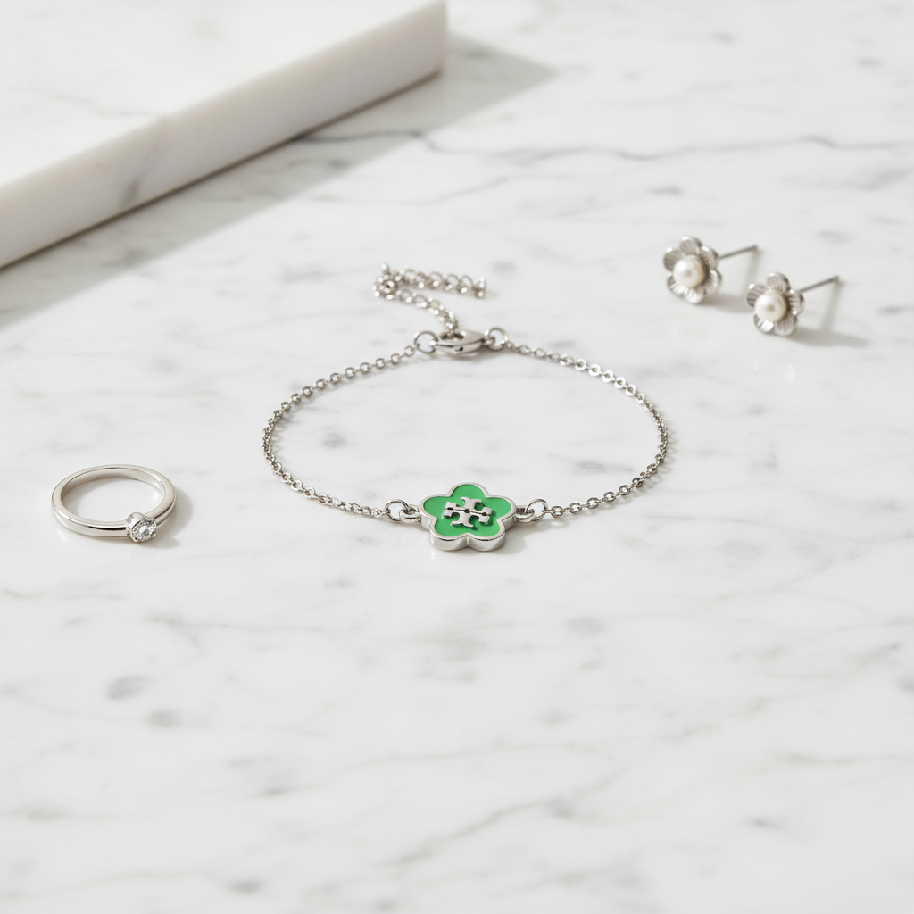 Tory Burch Forget Me Not Bracelet styled flat lay