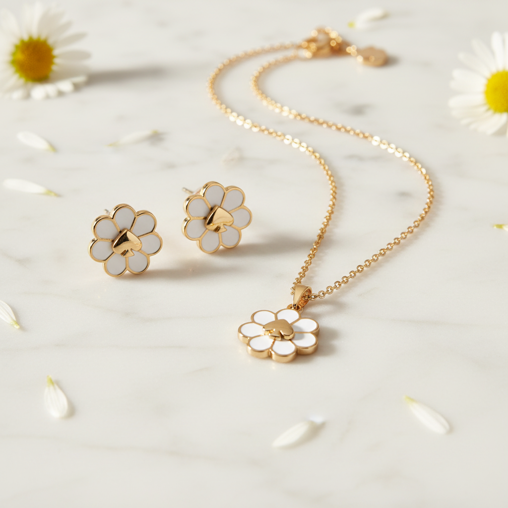 Kate Spade Day Tripper Flower Stud Earrings styled flat lay