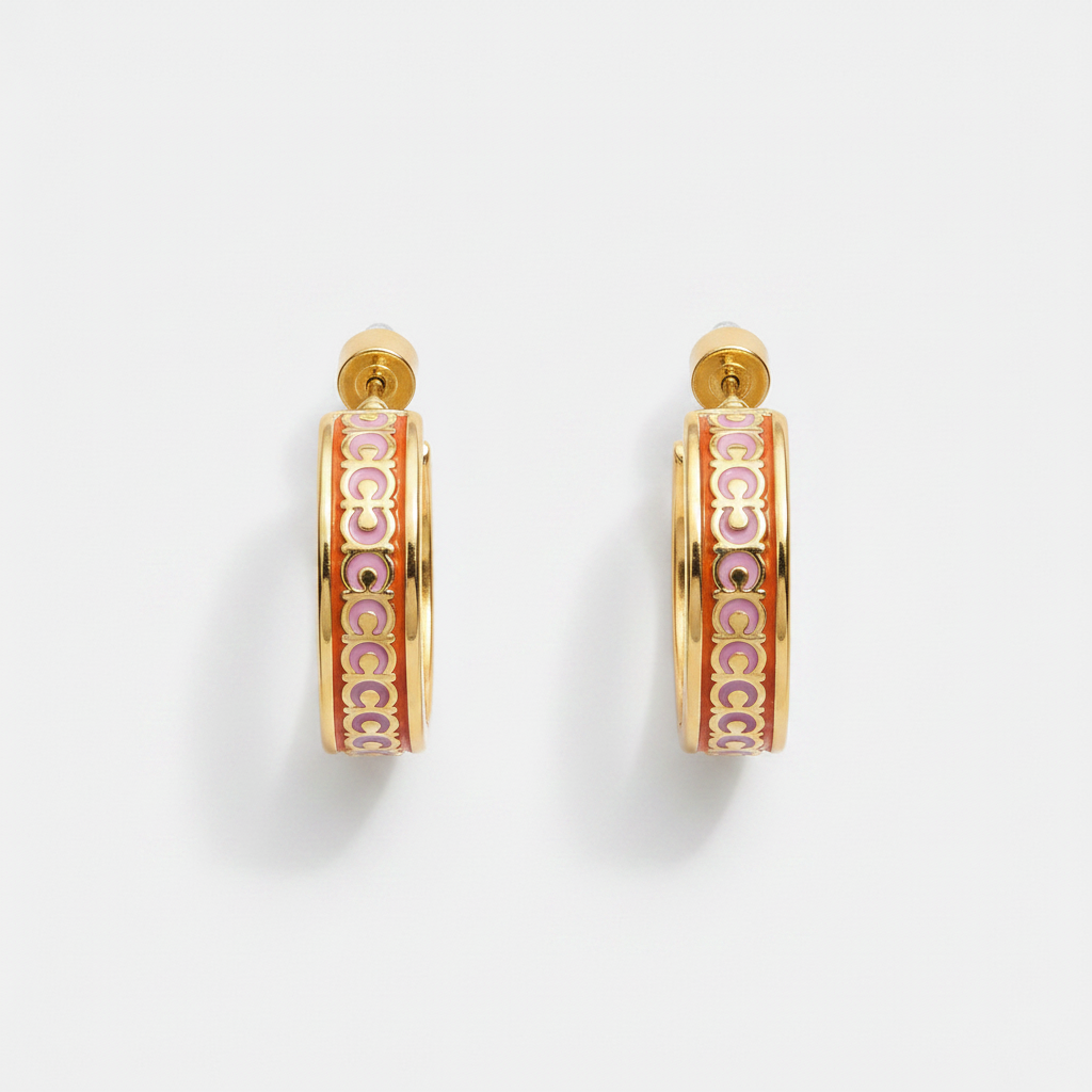 Coach Gold-Tone Repeated C Multicolor Hoop Earrings - clean product shot