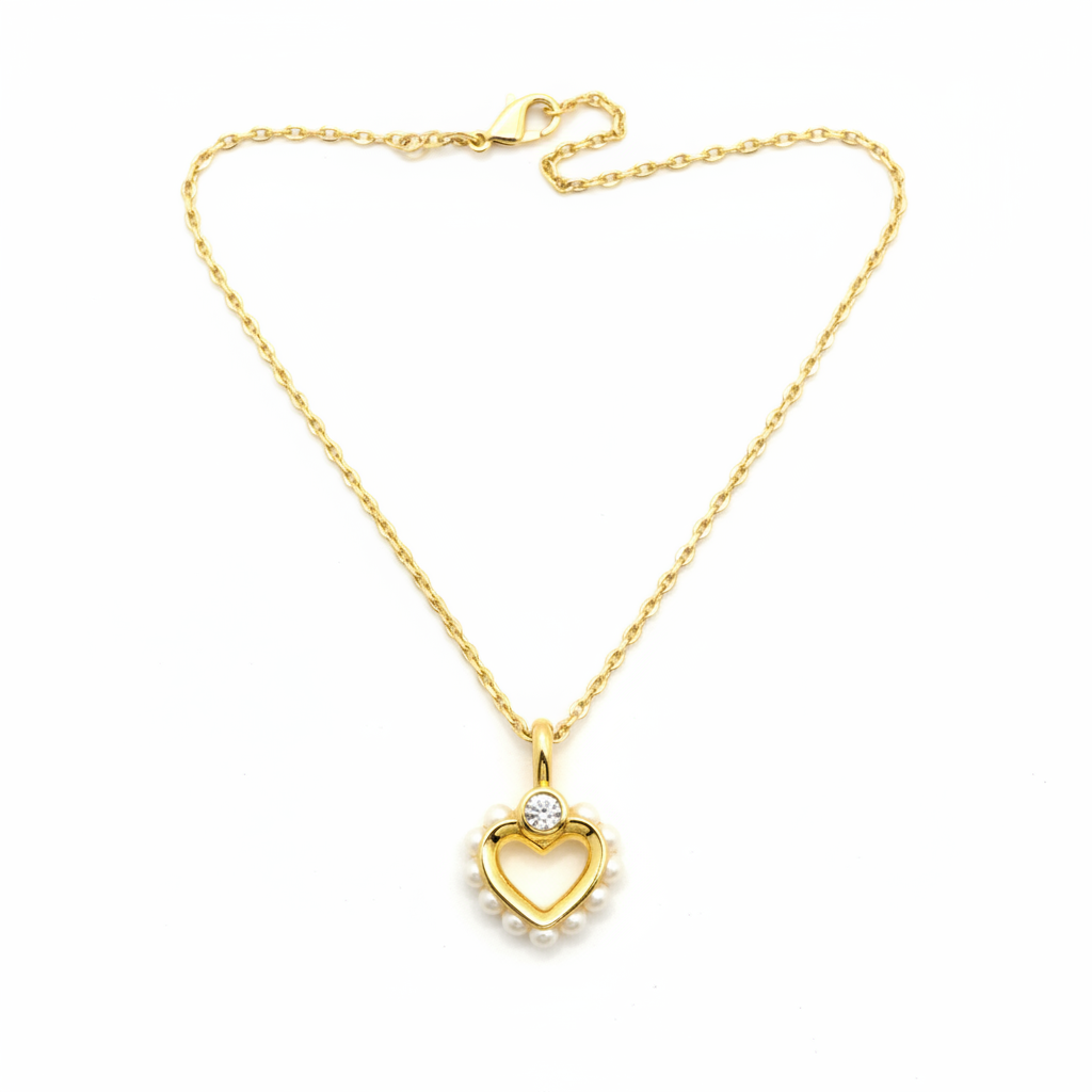Kate Spade Gold Tone Pearl Open Heart Pendant Necklace - clean product shot