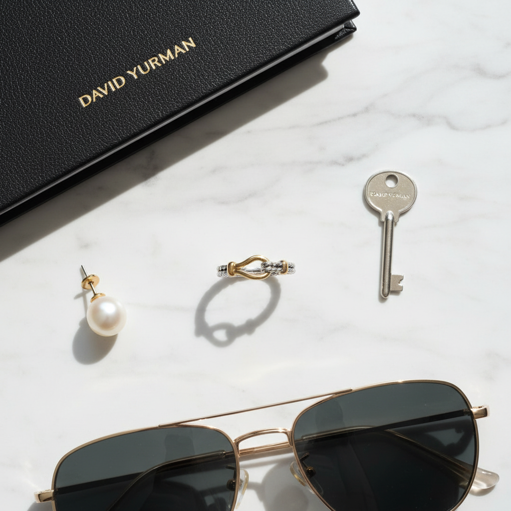 David Yurman Thoroughbred Loop Ring - white marble flat lay