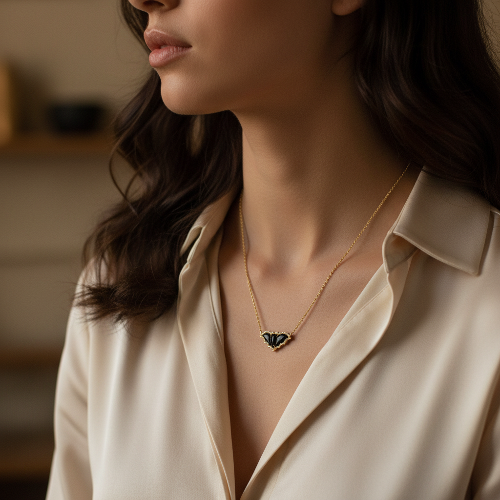 Kendra Scott Bat Gold Short Pendant Necklace 19" – lifestyle on neckline