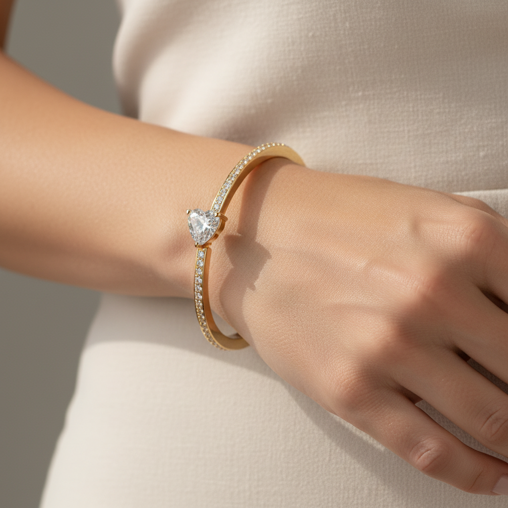 Swarovski Mesmera Bangle worn on wrist, natural light