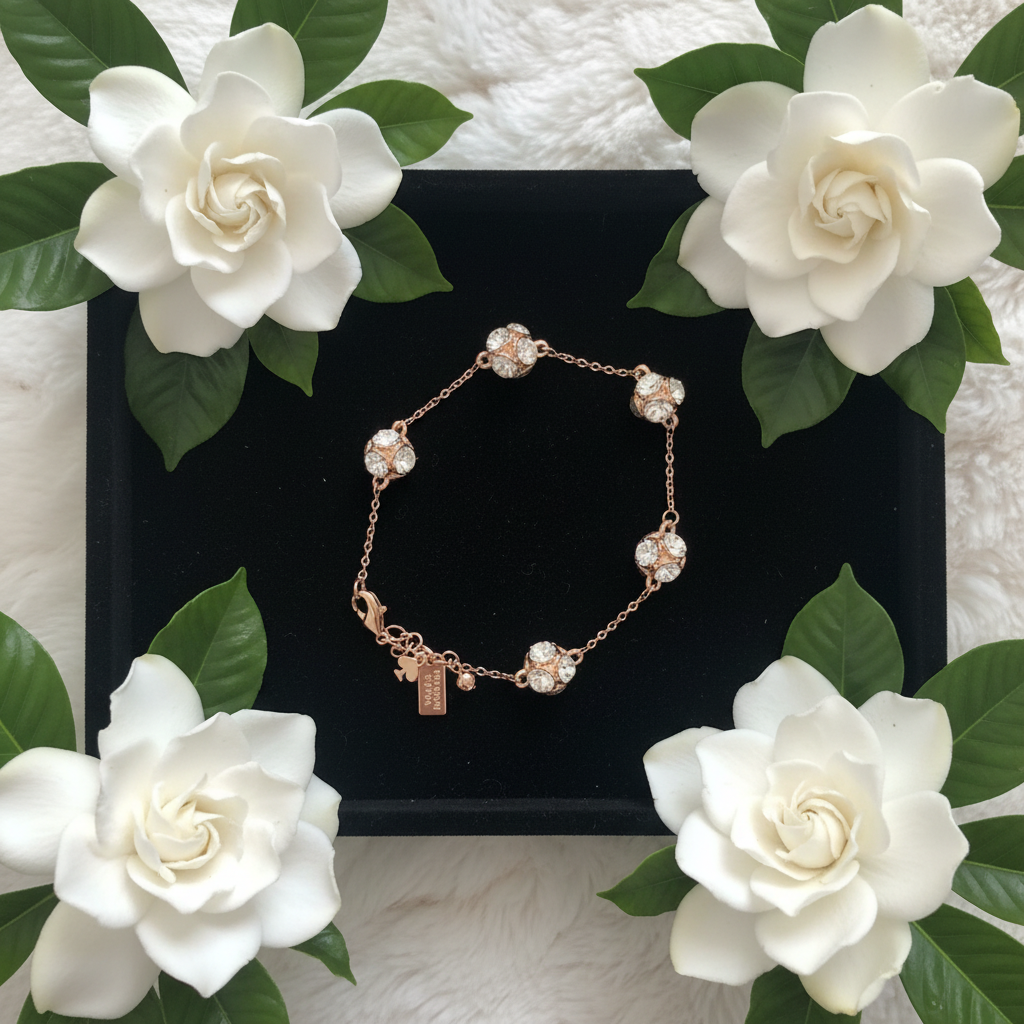 Kate Spade Lady Marmalade Rose Gold Bracelet black velvet tray