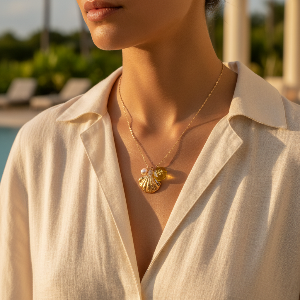 Tory Burch Sea of Dreams Shell Pendant Necklace - worn lifestyle