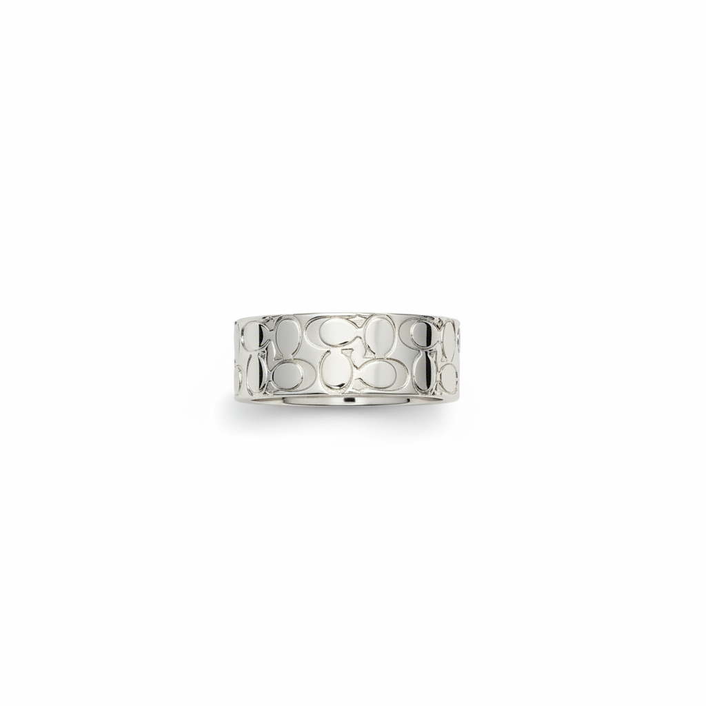 Coach Signature C Silver Plated Statement Band Ring clean product shot