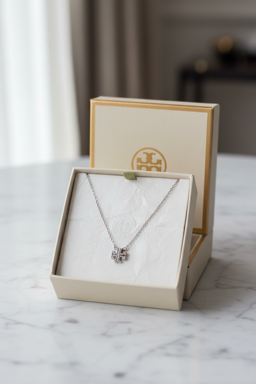 Tory Burch Kira Pave Necklace in gift box