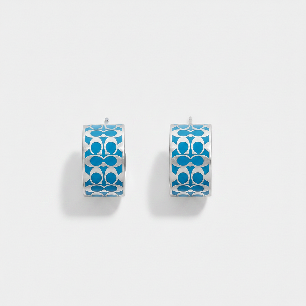 Coach Signature Enamel Huggie Earrings Glacier Blue Silver – clean product shot