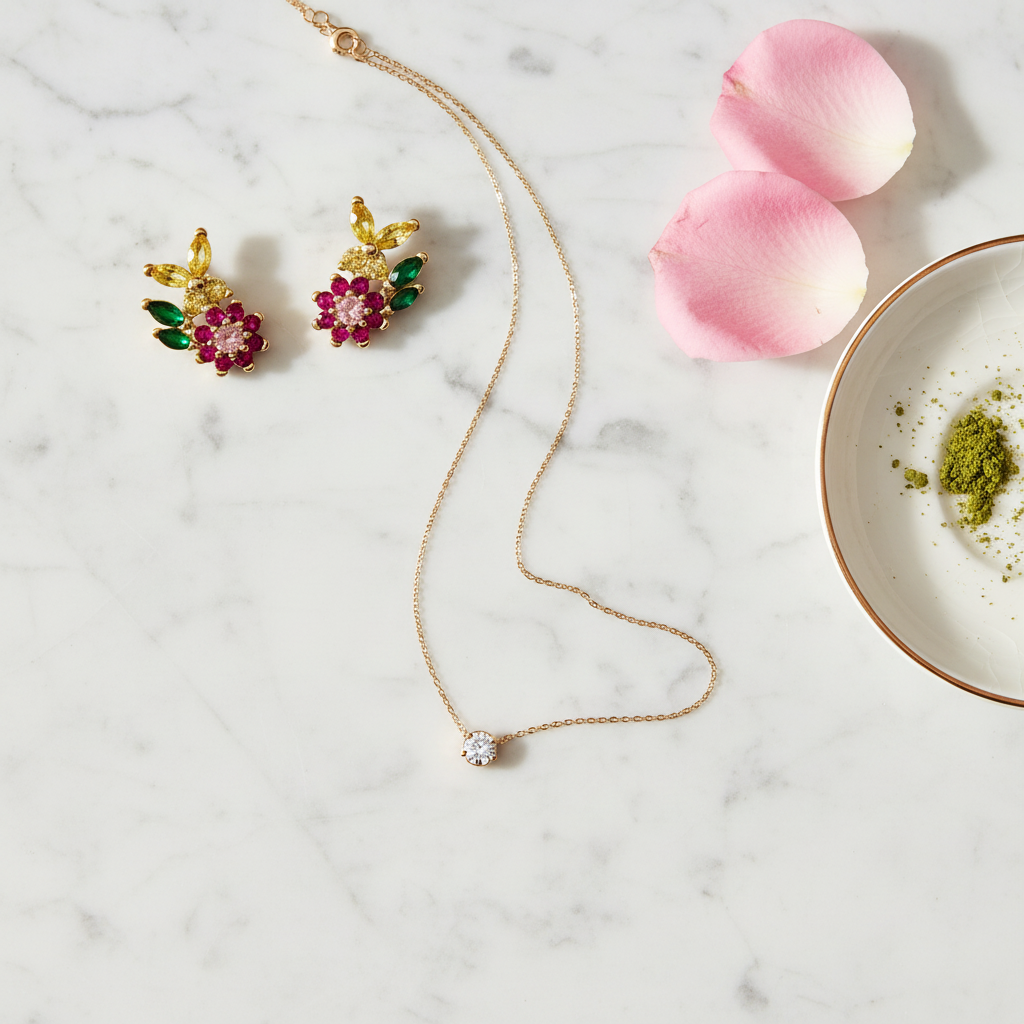 Kate Spade New Bloom flower stud earrings styled flat lay