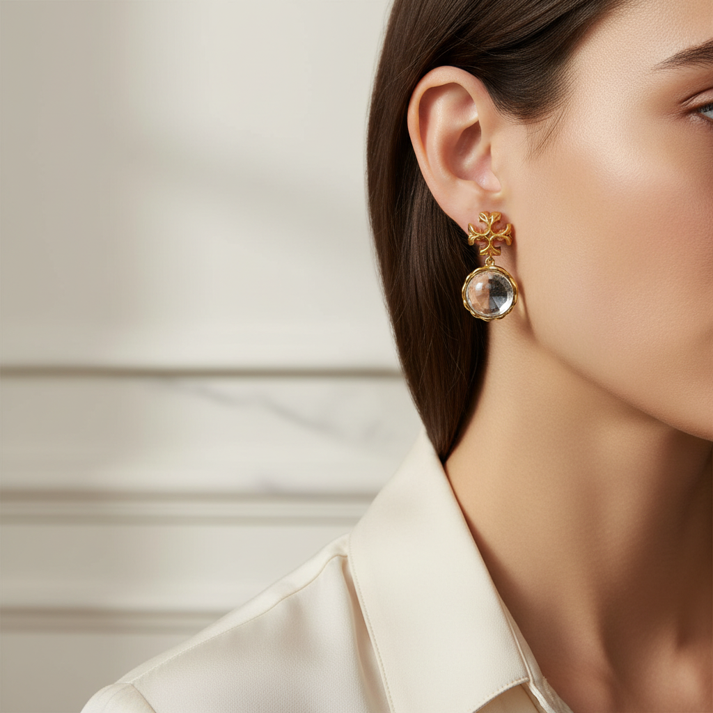 Tory Burch Roxanne Gold and Clear Statement Drop Earrings