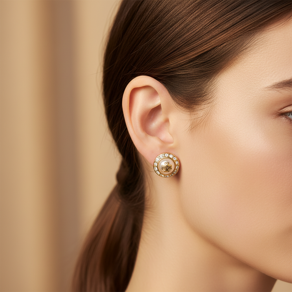 Tory Burch Natalie Stud Earrings - Worn on Model