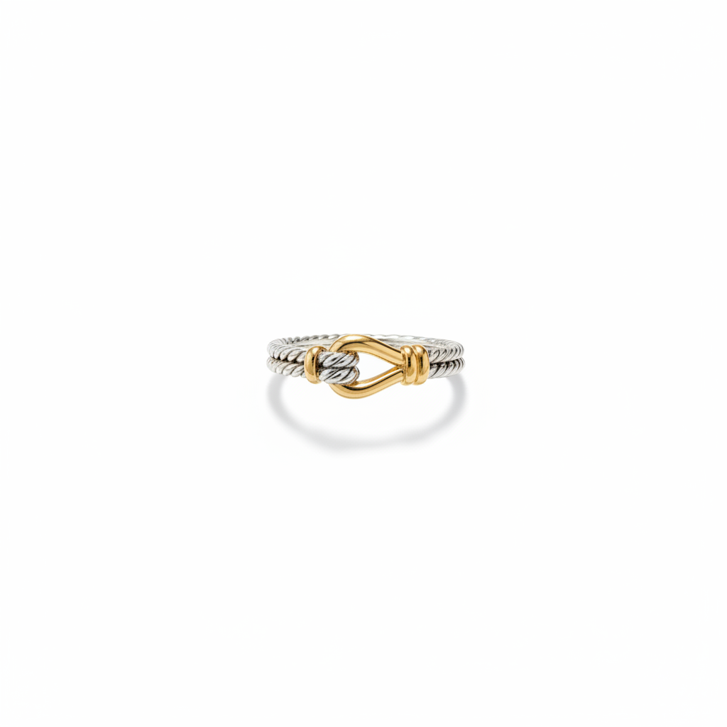 David Yurman Thoroughbred Loop Ring in Sterling Silver and 18K Yellow Gold — Size 7