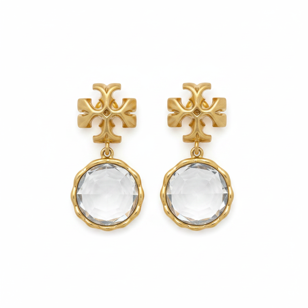 Tory Burch Roxanne Gold and Clear Statement Drop Earrings