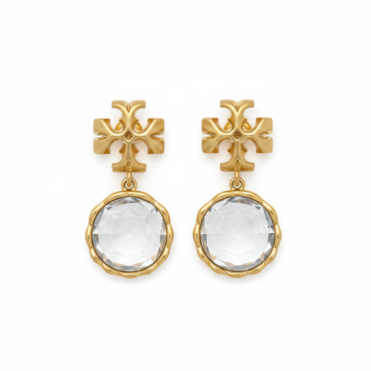 Tory Burch Roxanne Gold and Clear Statement Drop Earrings