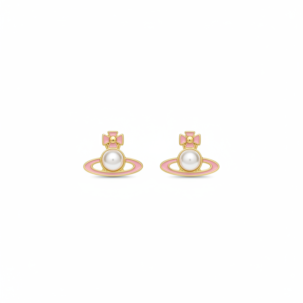 Vivienne Westwood Gold Simonetta Pearl and Pink Stud Earrings