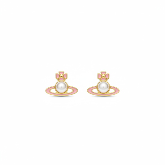Vivienne Westwood Gold Simonetta Pearl and Pink Stud Earrings