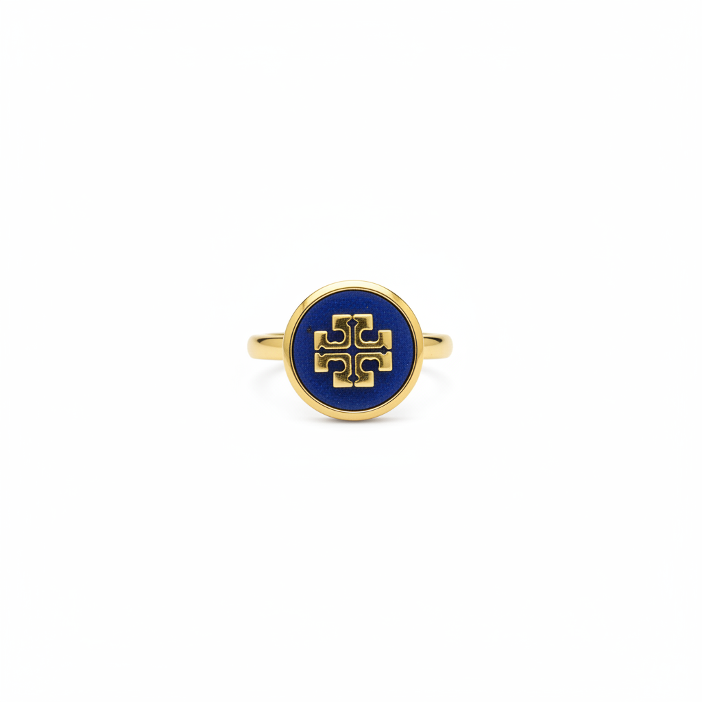 Tory Burch Gold & Blue Lapis Lazuli Ring - white background