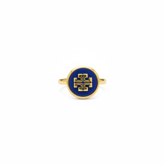 Tory Burch Gold & Blue Lapis Lazuli Ring - white background