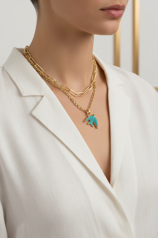 Kendra Scott Melody Bird Necklace - editorial neckline shot