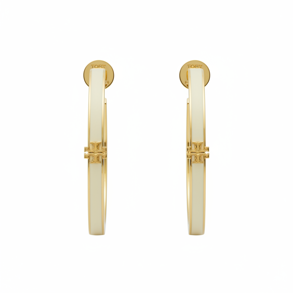Tory Burch Kira White Enamel Hoop Earrings - clean product shot