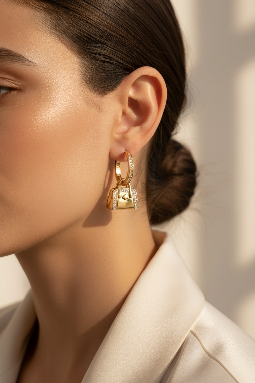 Kate Spade Knott Huggie Earrings worn lifestyle shot
