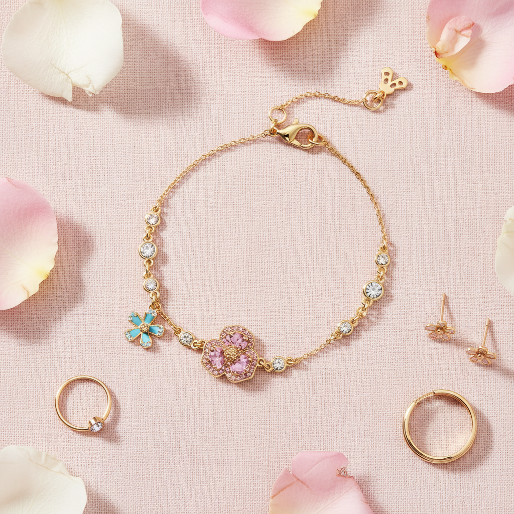 Kate Spade Fleurette Line Bracelet - pink linen flatlay lifestyle