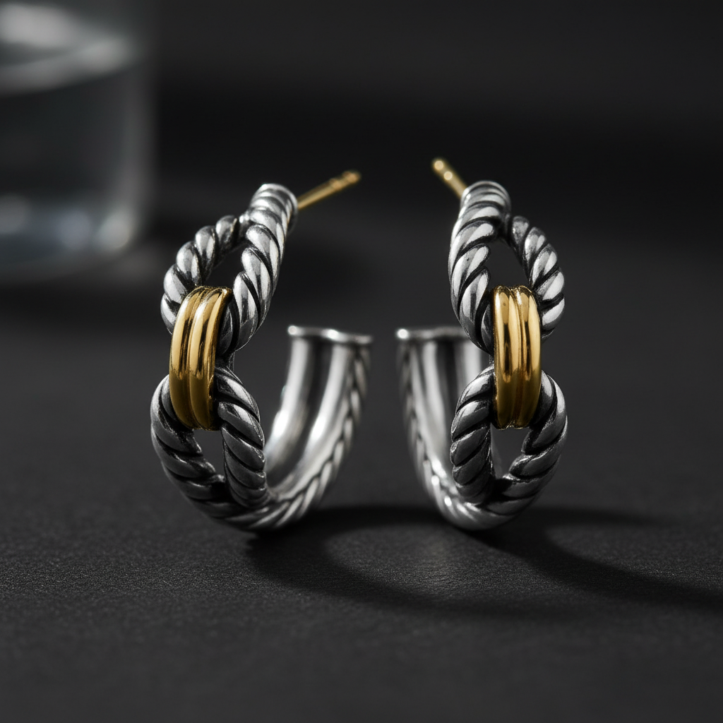 David Yurman Cable Loop Hoop Earrings - Macro Detail