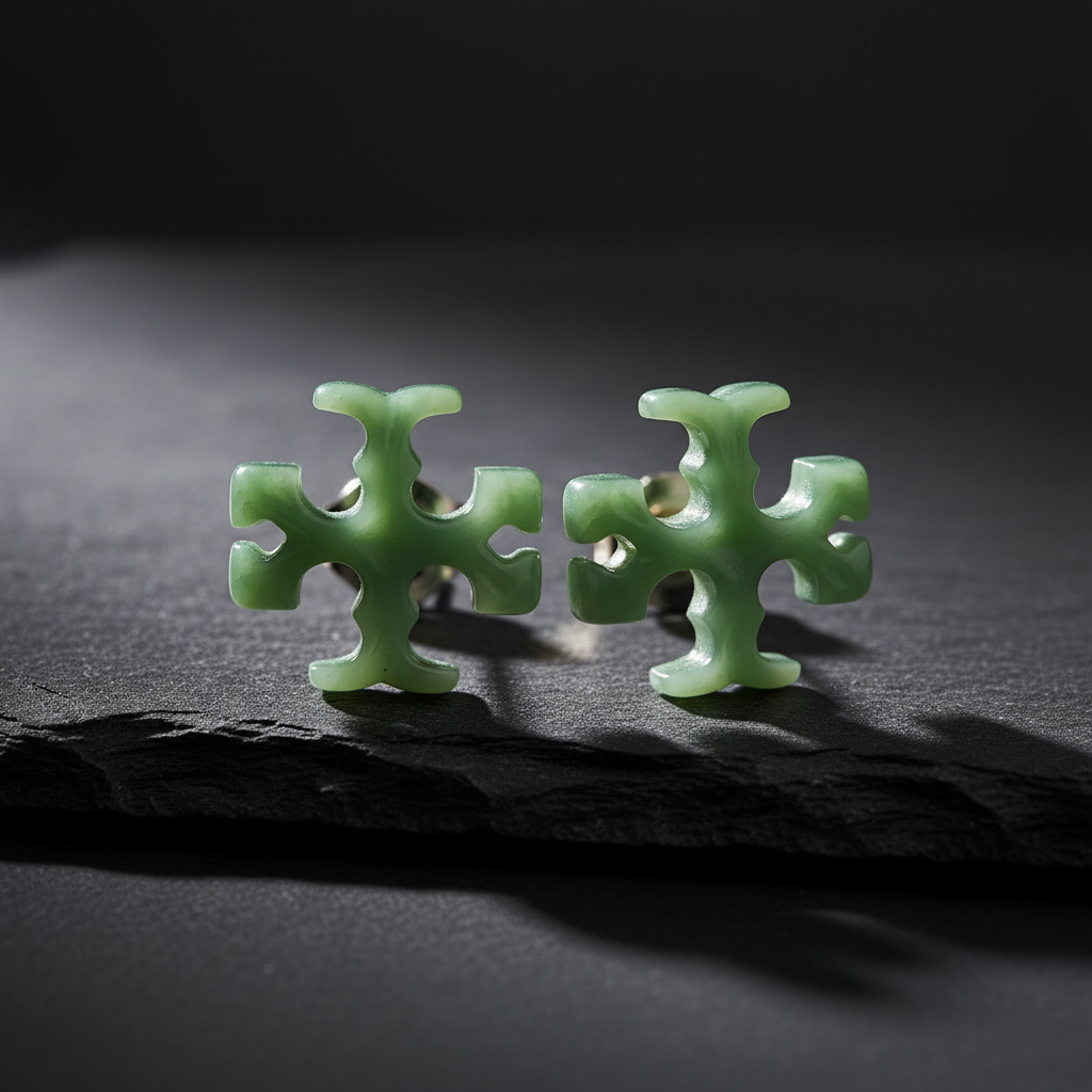 Tory Burch Roxanne Cross Stud Earrings Azure Green - Macro Color Detail